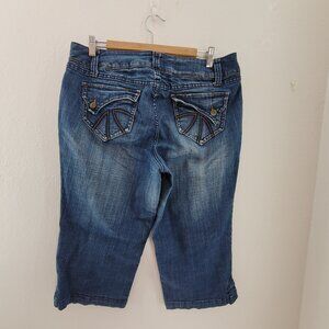 Venezia Bermuda Short Women's 16 Blue Denim Jean Capri Button Details Pockets